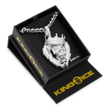 Load image into Gallery viewer, King Ice Silver Large Roaring Lion CZ Necklace
